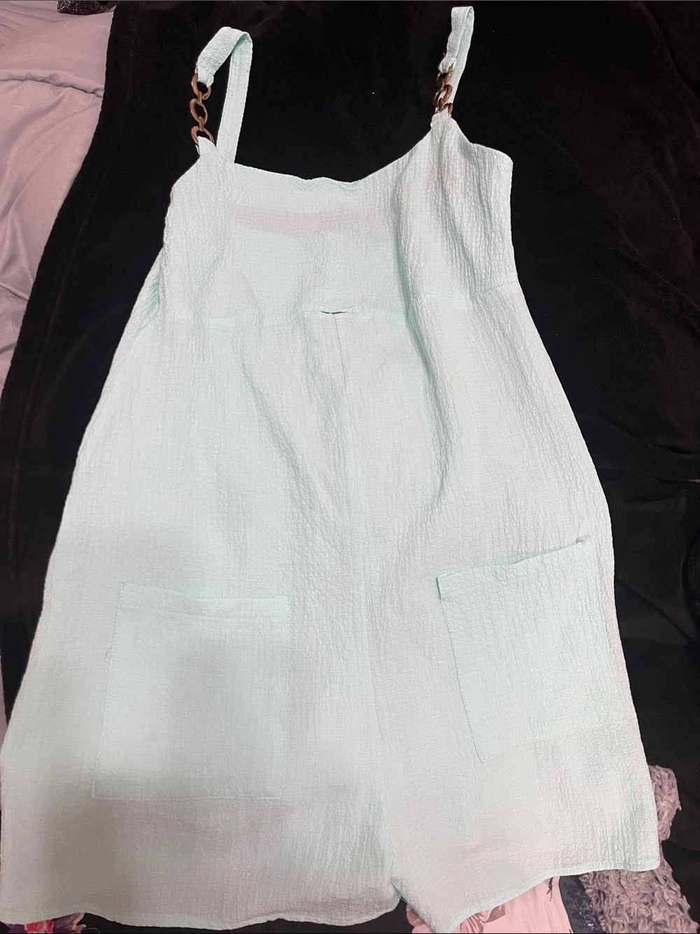 Women’s Mint Green Textured Romper with Chain-Strap Detail